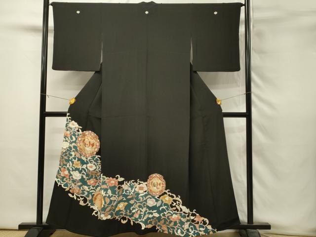 平和屋着物■豪華黒留袖 駒刺繍 鳳凰更紗花文 金彩 三越扱い 正絹 逸品 DABH3352qp