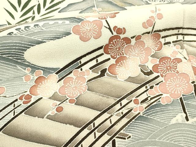 平和屋着物■豪華黒留袖 作家物 渡橋風景花松文 枝梅 金彩 正絹 逸品 DABH3362qp