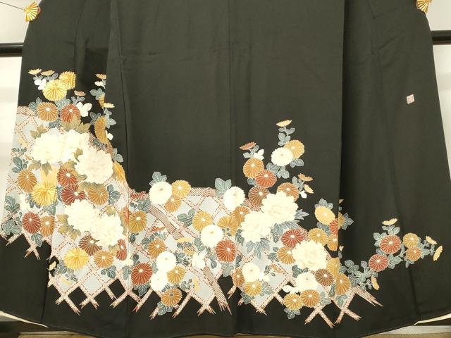 平和屋着物■豪華黒留袖 作家物 駒刺繍 籬花文 牡丹 金彩 正絹 逸品 DABH3363qp