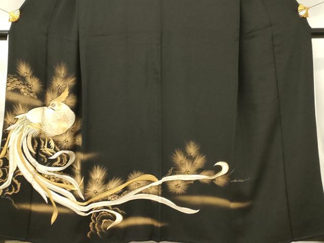 平和屋着物■豪華黒留袖 刺繍 鳳凰松葉文 金彩 正絹 逸品 DABH3367qp
