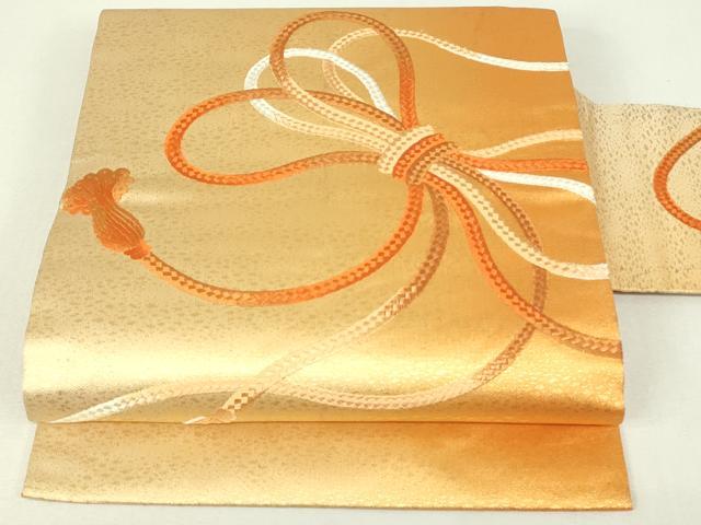 平和屋着物◎九寸名古屋帯 総刺繍 結び紐文 金糸 正絹 逸品 DABH3390qp