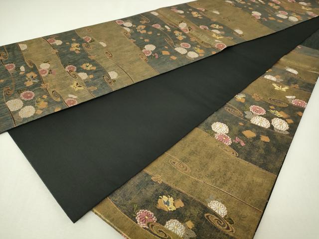 平和屋着物◎六通柄袋帯 唐織 流水花蝶文 金糸 引箔 正絹 逸品 DABH3406qp