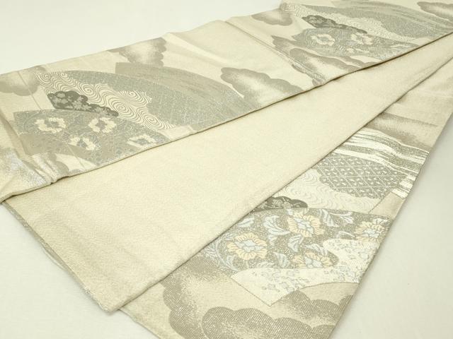 平和屋着物◎明綴れ 六通柄袋帯 地紙流水花文 プラチナ箔 正絹 逸品 DABH3428qp
