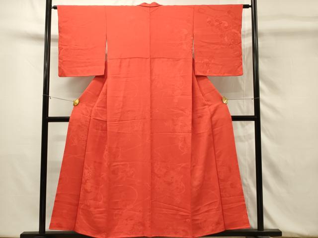 平和屋着物■上質な色無地 花鼓地紋 紅緋色 正絹 逸品 DABH3438qp