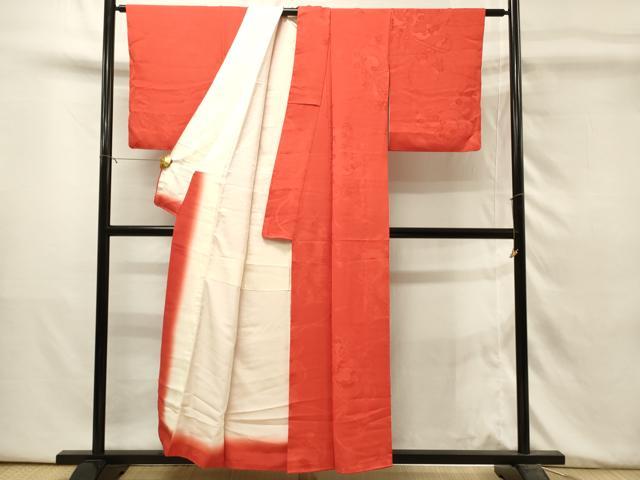 平和屋着物■上質な色無地 花鼓地紋 紅緋色 正絹 逸品 DABH3438qp