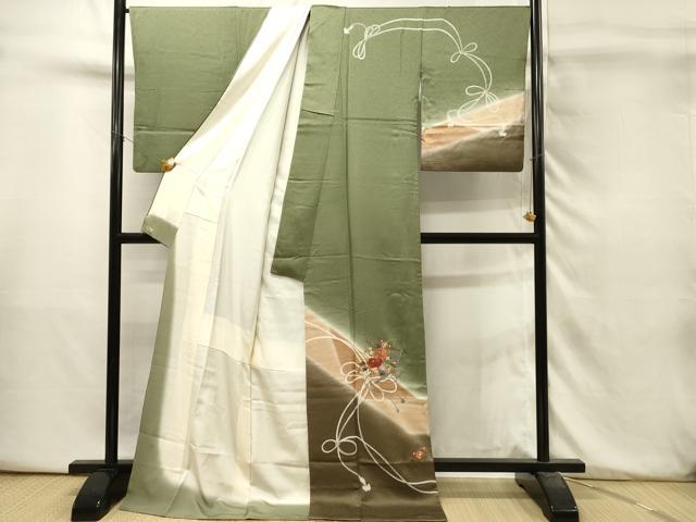 平和屋着物■訪問着 作家物 刺繍 結び紐花文 暈し染め 三越扱い ロング丈 正絹 逸品 DABH3459qp