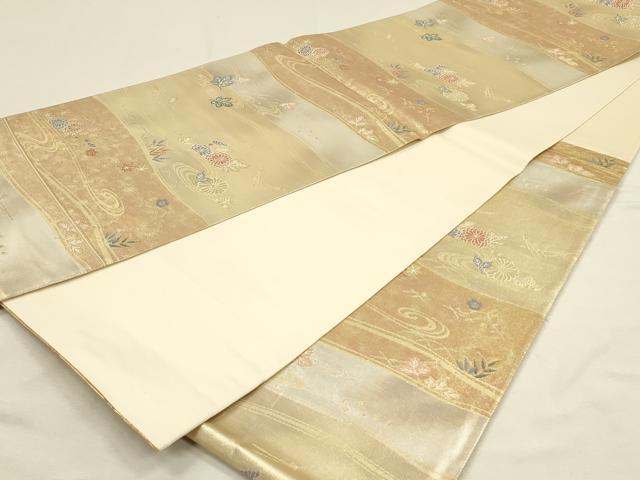 平和屋着物◎六通柄袋帯 流水草花文 金銀糸 引箔 正絹 逸品 DABH3480qp