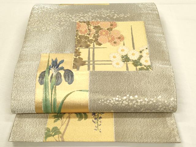 平和屋着物◎六通柄袋帯 花選譜 四季花弁色紙 金糸 正絹 逸品 DABH3489qp