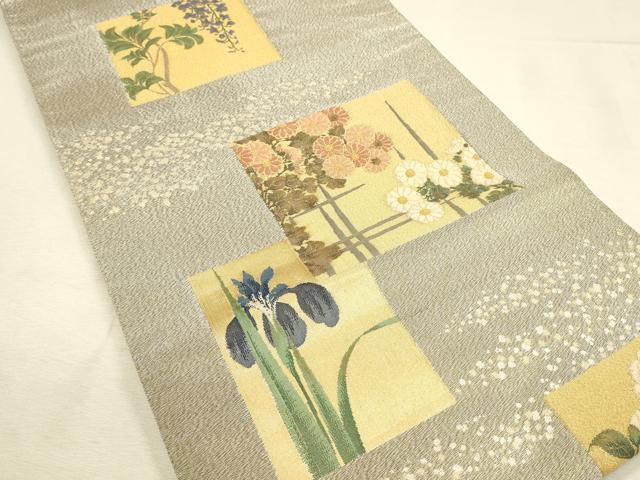 平和屋着物◎六通柄袋帯 花選譜 四季花弁色紙 金糸 正絹 逸品 DABH3489qp