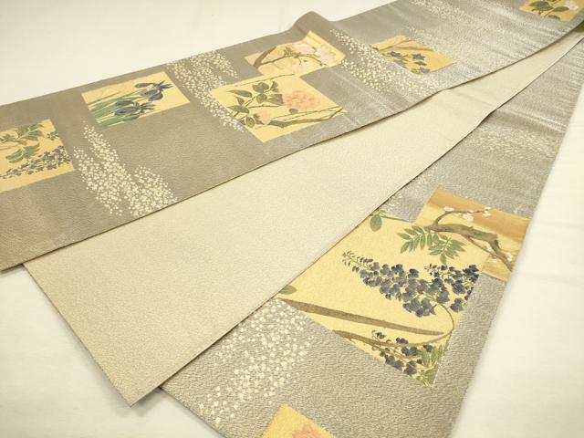 平和屋着物◎六通柄袋帯 花選譜 四季花弁色紙 金糸 正絹 逸品 DABH3489qp