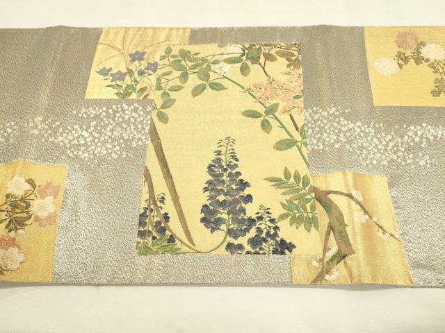 平和屋着物◎六通柄袋帯 花選譜 四季花弁色紙 金糸 正絹 逸品 DABH3489qp
