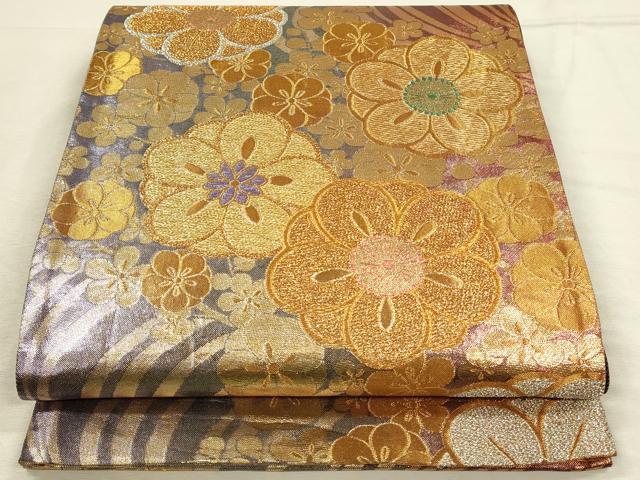 平和屋着物◎六通柄袋帯 流水花文 金銀糸 正絹 逸品 DABH3494qp