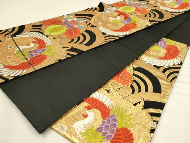 平和屋着物◎六通柄袋帯 唐織 鳳凰桐文 黒地 金銀糸 正絹 逸品 DABH3497qp