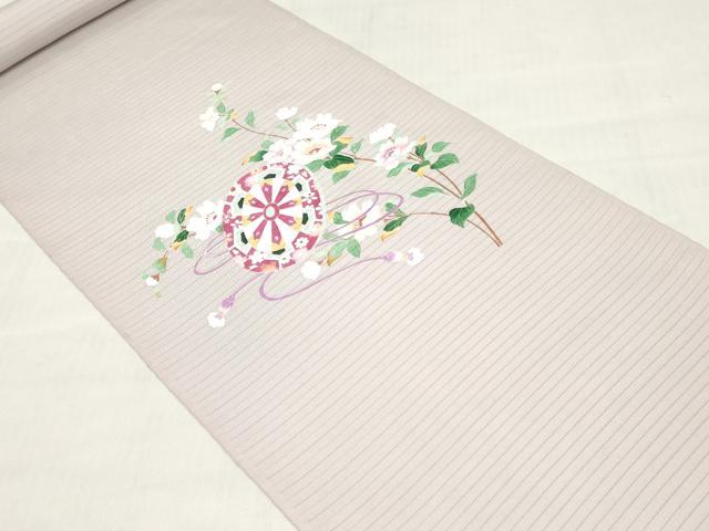 平和屋着物*夏物 絽塩瀬 名古屋帯 帯反物 友禅 片輪車花文 逸品 未使用 DABH3523zy