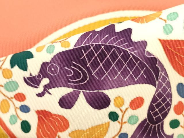 平和屋着物●塩瀬 名古屋帯 帯反物 友禅作家物 魚 花絵皿文 上代33万円 逸品 未使用 DABH3524zy