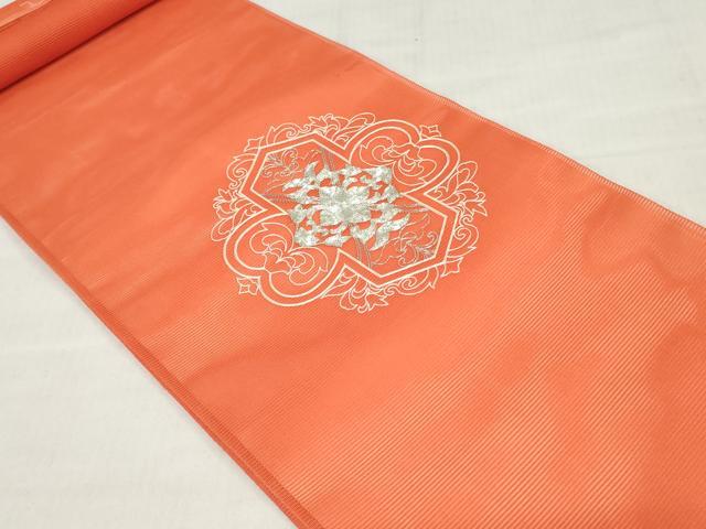 平和屋着物*夏物 西陣 名古屋帯 帯反物 駒刺繍 総刺繍 草花文 証紙付き 逸品 未使用 DABH3535zy