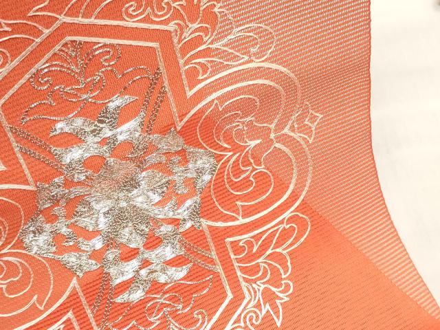 平和屋着物*夏物 西陣 名古屋帯 帯反物 駒刺繍 総刺繍 草花文 証紙付き 逸品 未使用 DABH3535zy