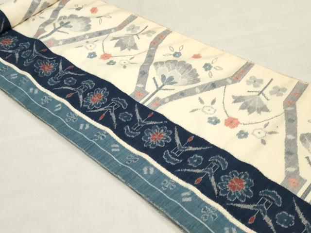 平和屋着物▼塩瀬 名古屋帯 帯反物 紬地 草花間道 逸品 未使用 DABH3543zy