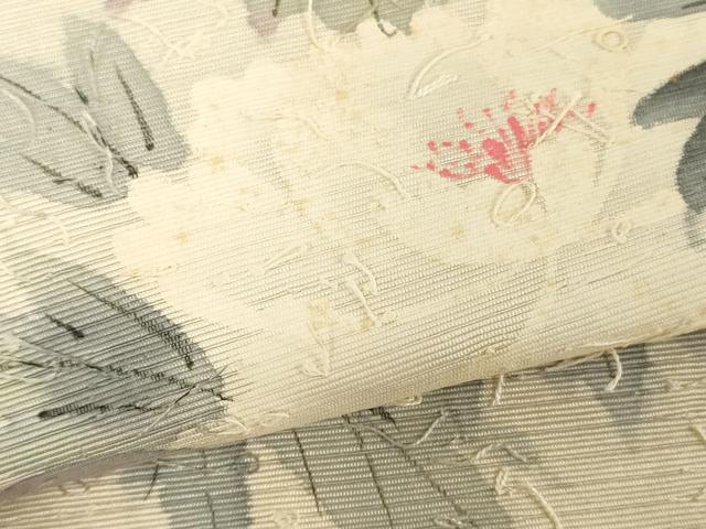 平和屋着物▼内山晴祥 手描き 名古屋帯 帯反物 あみ織紬 民芸手織 草花文 逸品 未使用 DABH3544zy
