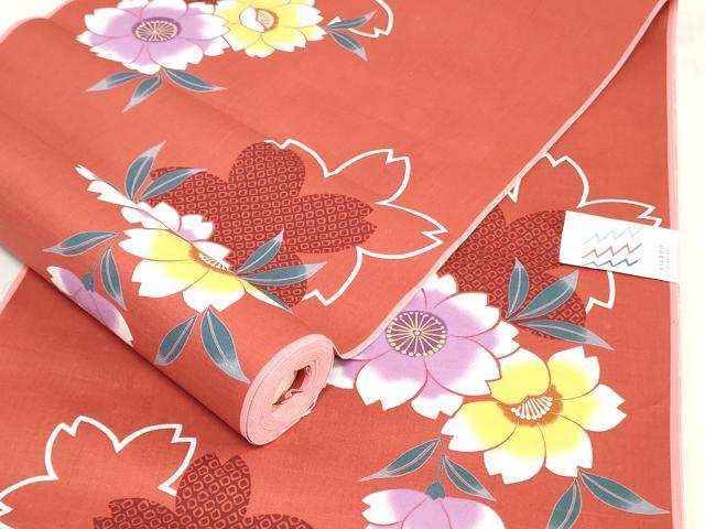 平和屋着物*夏物 浴衣 反物 着尺 舞桜文 クイーンサイズ 綿 逸品 未使用 DABH3555zy