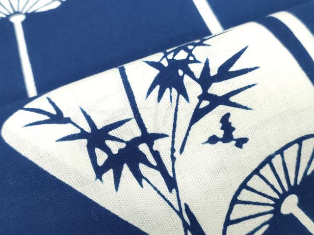 平和屋着物*夏物 浴衣 反物 着尺 注染 団扇草花文 綿 逸品 未使用 DABH3568zy