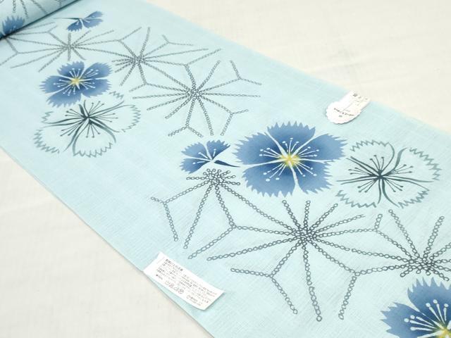 平和屋着物*夏物 浴衣 反物 着尺 注染 四季の花木染 舞花文 麻の葉文様 クインサイズ 綿 逸品 未使用 DABH3570zy