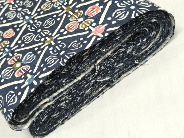 平和屋着物▼小紋 解き反物 着尺 紬地 型染め 花菱文 逸品 DABH3628zy