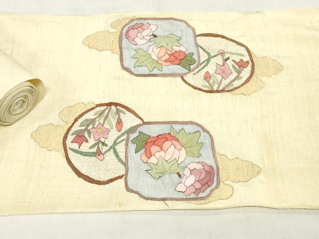平和屋着物●明綴れ 袋帯 帯反物 草花文 金糸 裏地付き 逸品 未使用 DABH3691zy