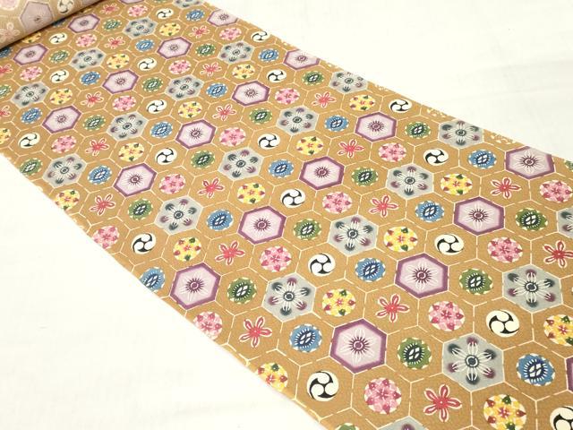 平和屋着物●城間栄順 本場琉球紅型 袋帯 帯反物 亀甲花文 逸品 未使用 DABH3692zy