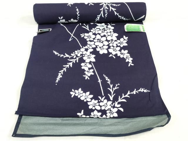 平和屋着物*夏物 浴衣 反物 着尺 手芸染 注染 草花文 綿 逸品 未使用 DABH3714zy