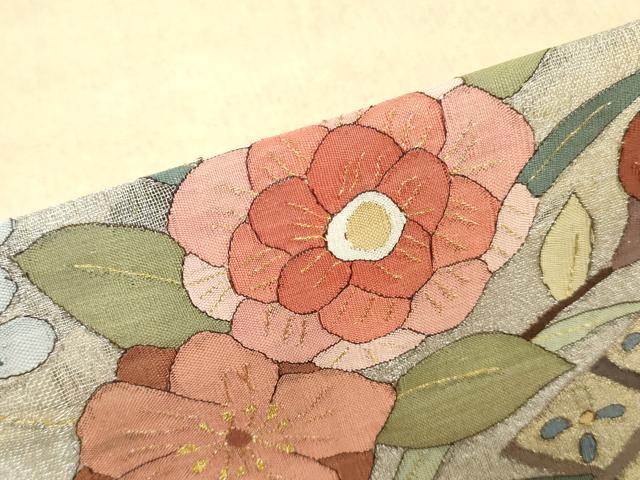 平和屋着物*夏物 明綴れ 袋帯 帯反物 松皮菱花文 金糸 裏地付き 逸品 未使用 DABH3753zy