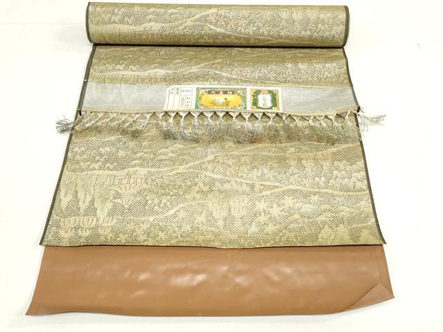 平和屋着物▼大島紬 反物 着尺 風景草花文 証紙付き 逸品 未使用 DABH3769zy