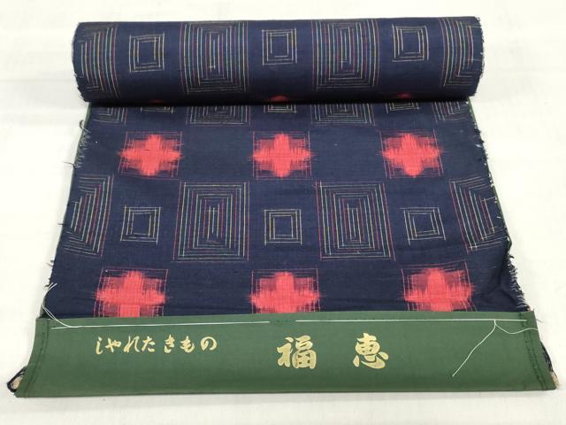 平和屋着物▼紬 反物 着尺 幾何学文 逸品 未使用 DABH3774zy