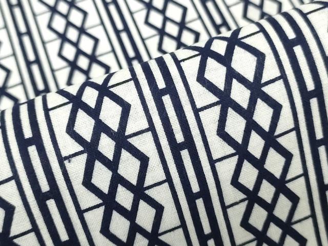 平和屋着物*夏物 浴衣 反物 着尺 注染 幾何学間道 綿 逸品 未使用 DABH3874zy