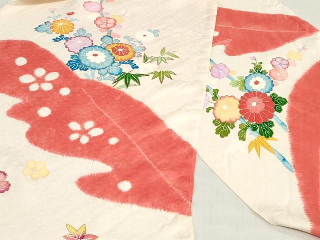 平和屋着物▼付下げ 解き反物 着尺 絞り 手描き 笹竹花文 金銀彩 逸品 DABH3938zy
