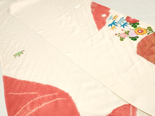 平和屋着物▼付下げ 解き反物 着尺 絞り 手描き 笹竹花文 金銀彩 逸品 DABH3938zy