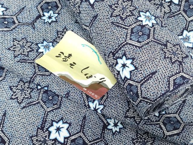 平和屋着物*夏物 浴衣 反物 着尺 リップル生地 清元しぼり 亀甲草花文 綿 逸品 未使用 DABH3976zy