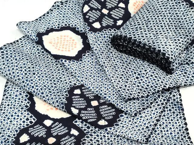 平和屋着物*夏物 有松鳴海絞り 浴衣 解き反物 舞花文 綿 逸品 DABH3982zy