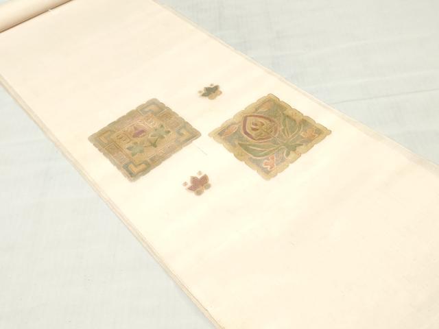 平和屋着物*夏物 中国三大刺繍 スワトウ刺繍 汕頭刺繍 総刺繍 名古屋帯 反物 草花文 金彩 逸品 未使用 DABH3985zy