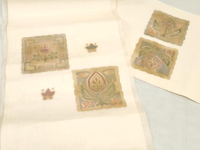 平和屋着物*夏物 中国三大刺繍 スワトウ刺繍 汕頭刺繍 総刺繍 名古屋帯 反物 草花文 金彩 逸品 未使用 DABH3985zy