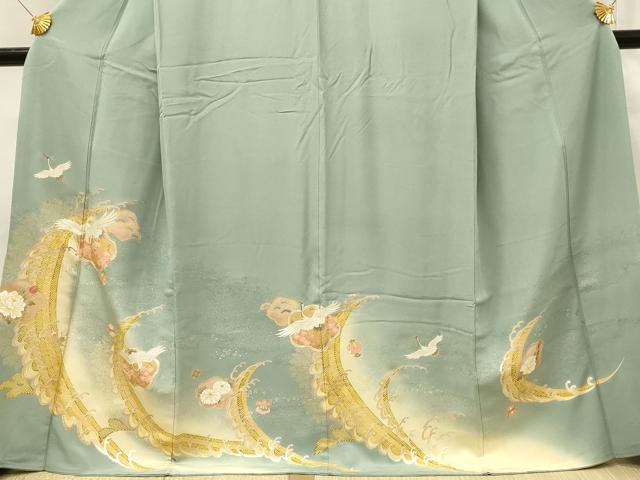 平和屋着物■豪華色留袖 駒刺繍 立波飛鶴花文 枝梅 暈し染め 金銀彩 ロング丈 正絹 逸品 DABH4018qp