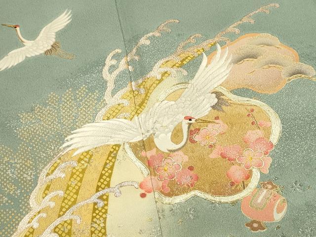 平和屋着物■豪華色留袖 駒刺繍 立波飛鶴花文 枝梅 暈し染め 金銀彩 ロング丈 正絹 逸品 DABH4018qp