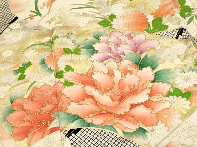 平和屋着物■豪華振袖 駒刺繍 地紙牡丹文 金彩 正絹 逸品 DABH4066qp