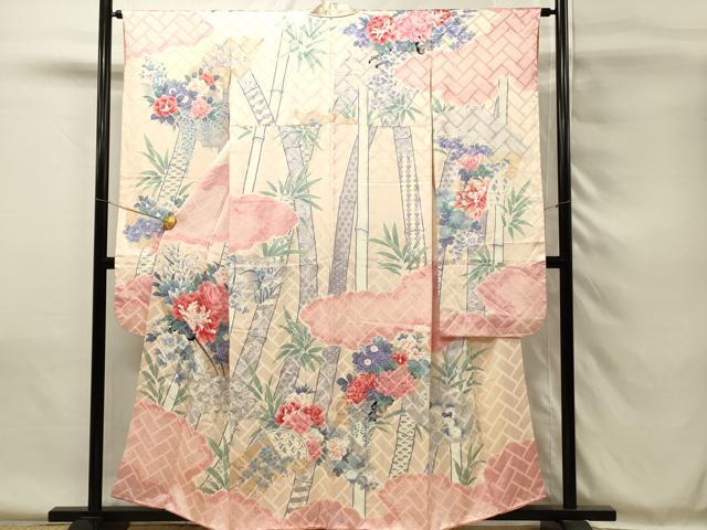 平和屋着物■豪華振袖 駒刺繍 絞り 笹竹牡丹文 銀彩 正絹 逸品 DABH4078qp