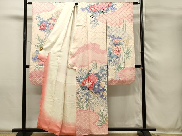 平和屋着物■豪華振袖 駒刺繍 絞り 笹竹牡丹文 銀彩 正絹 逸品 DABH4078qp