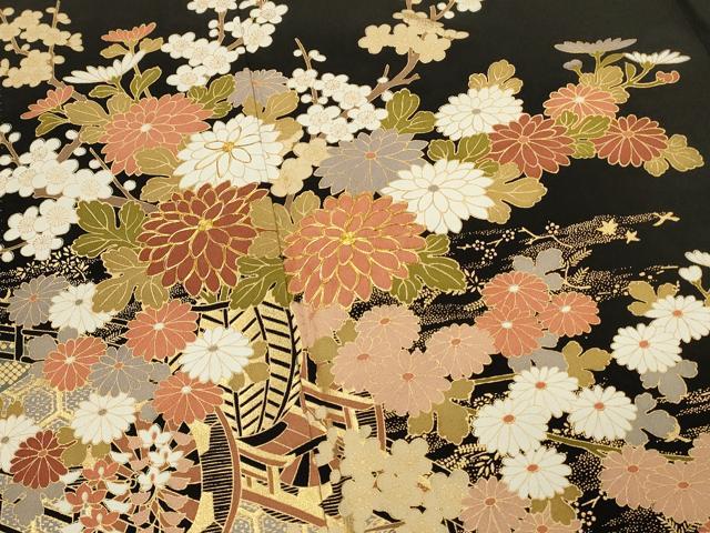平和屋着物■豪華黒留袖 駒刺繍 渡橋花車文 枝梅 金彩 正絹 逸品 DABH4101qp