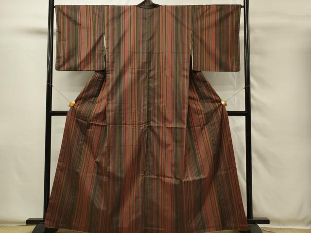 平和屋着物■本場縞大島紬 縞格子 大山謹製 証紙付き 正絹 逸品 DABH4107qp