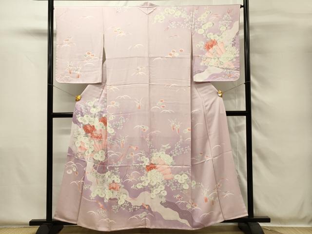 平和屋着物■訪問着 檜扇花文 乱菊 暈し染め 銀彩 正絹 逸品 DABH4114qp