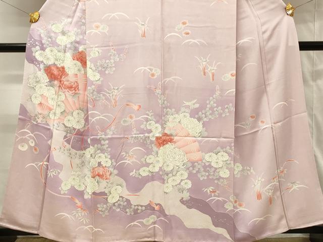 平和屋着物■訪問着 檜扇花文 乱菊 暈し染め 銀彩 正絹 逸品 DABH4114qp