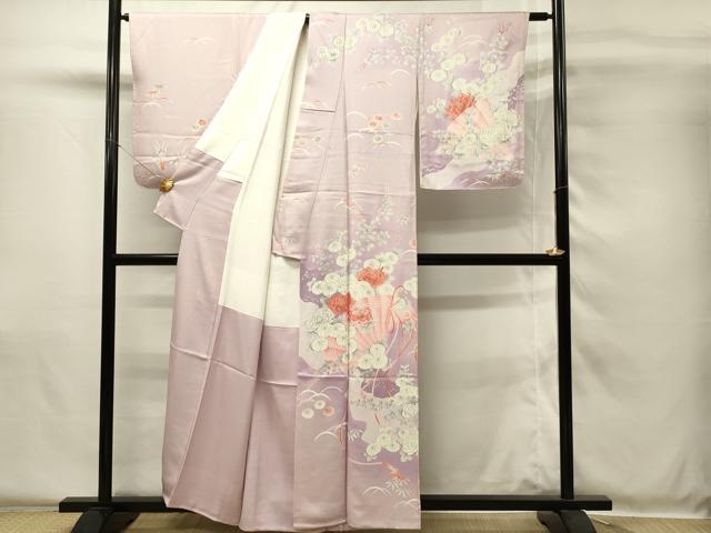 平和屋着物■訪問着 檜扇花文 乱菊 暈し染め 銀彩 正絹 逸品 DABH4114qp